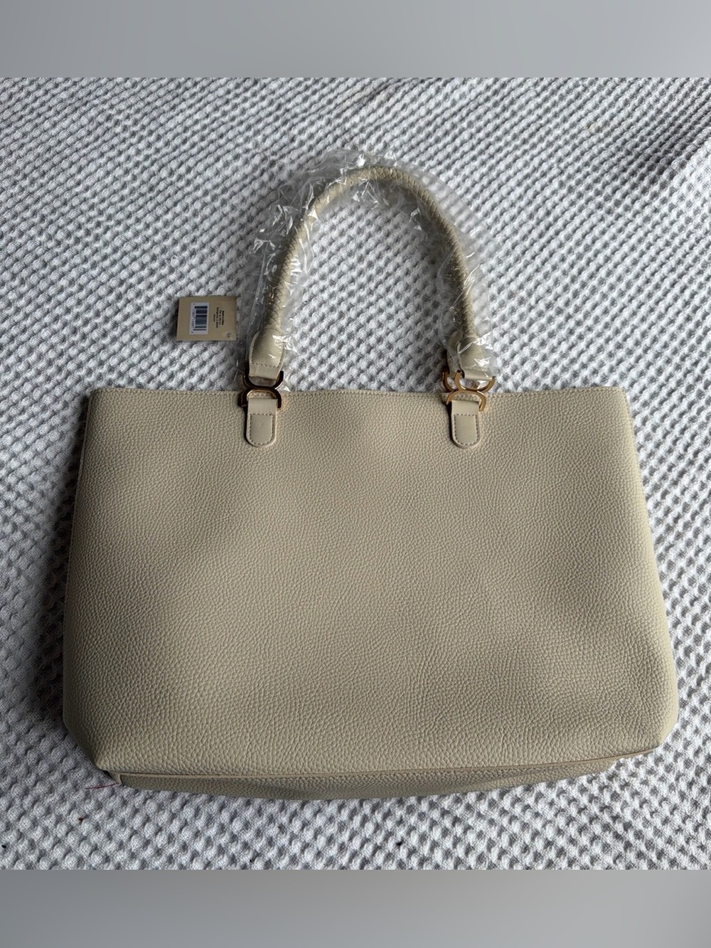 Everyday Pebbled Tote Bag in Cream with Top Handles
